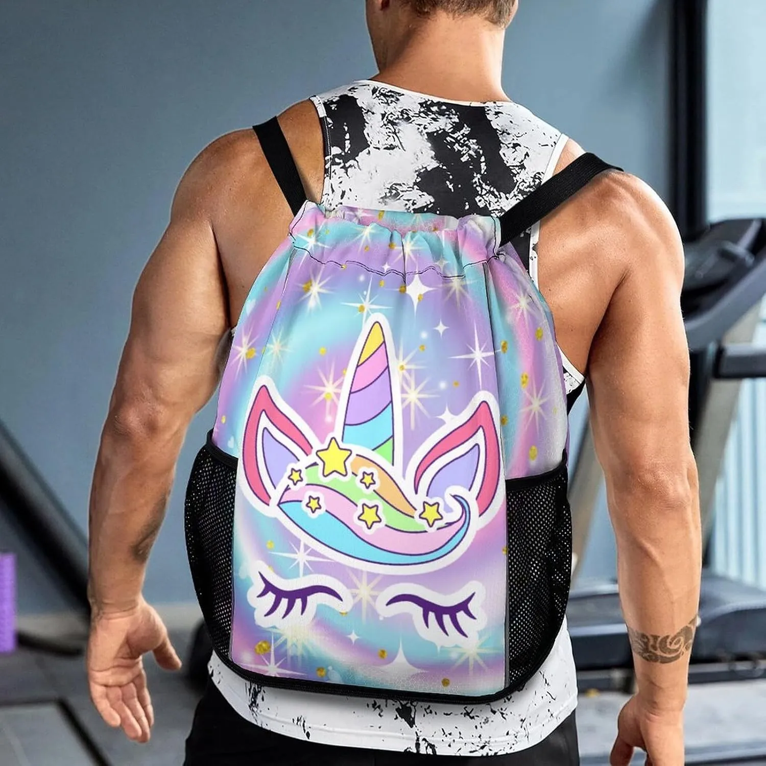 Unicorn Drawstring Backpack - Cute Cinch Sack, String Backpacks with Pocket for Kids Women Men Boys Girls for Gym Outdoor Sports Travel Athletic Drawstring Bag - Lightweight/Foldable