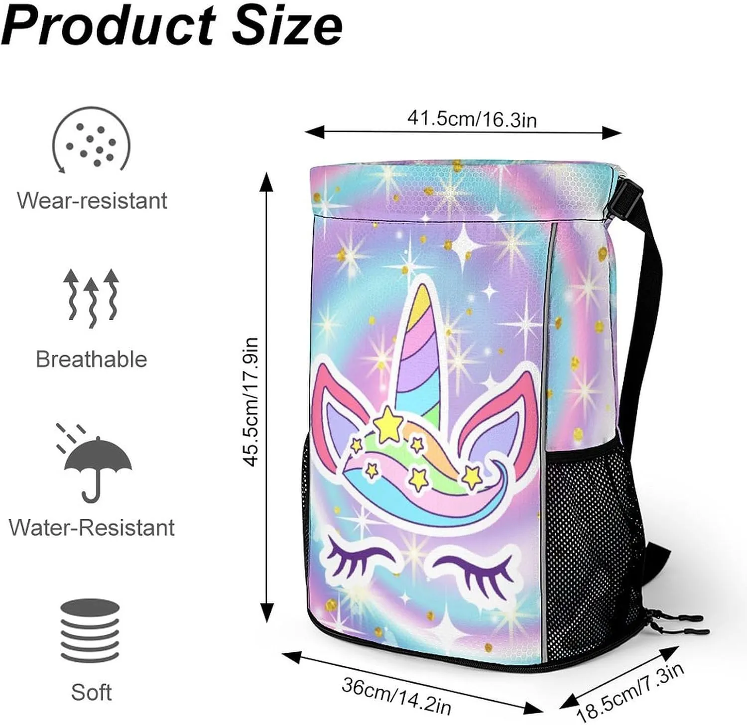 Unicorn Drawstring Backpack - Cute Cinch Sack, String Backpacks with Pocket for Kids Women Men Boys Girls for Gym Outdoor Sports Travel Athletic Drawstring Bag - Lightweight/Foldable