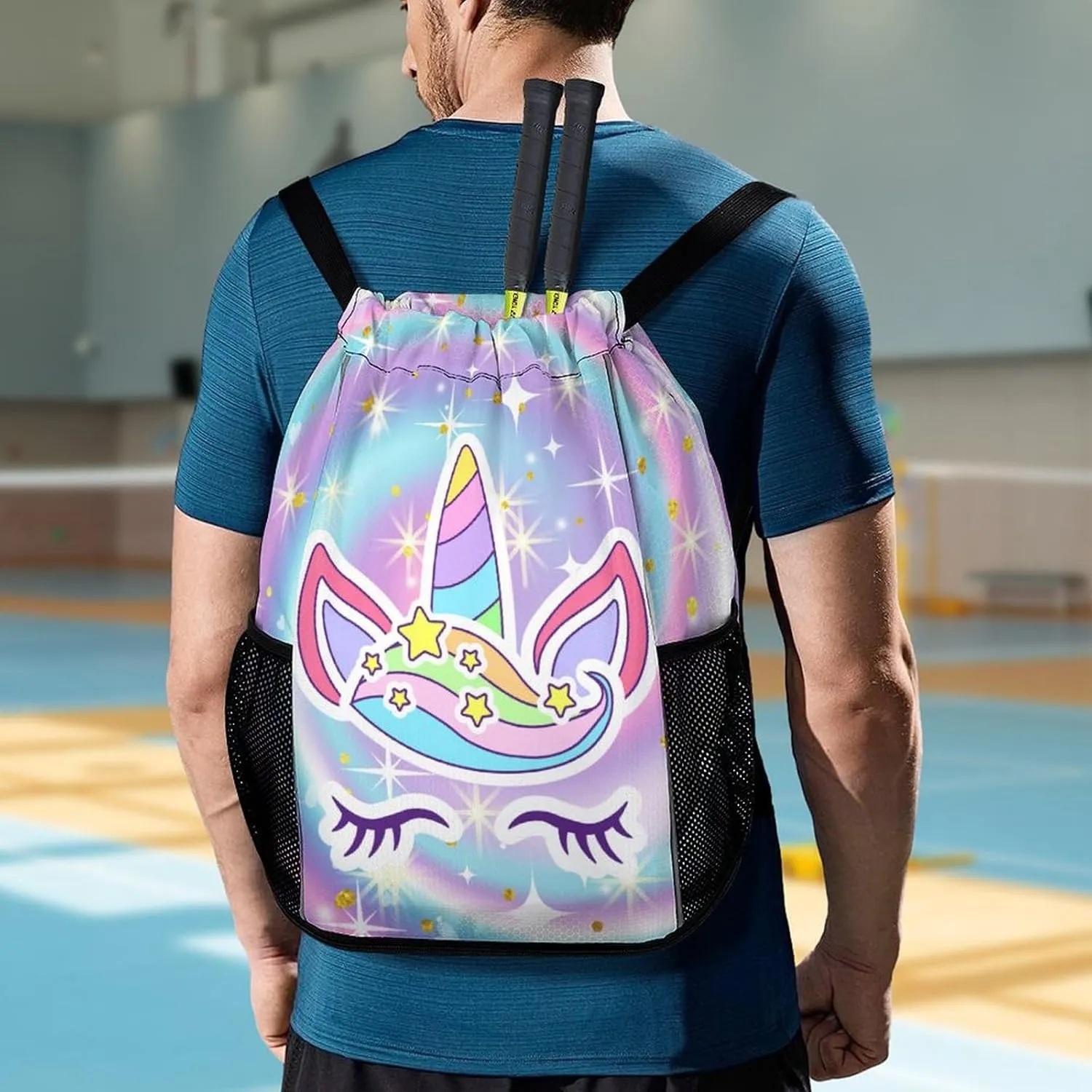 Unicorn Drawstring Backpack - Cute Cinch Sack, String Backpacks with Pocket for Kids Women Men Boys Girls for Gym Outdoor Sports Travel Athletic Drawstring Bag - Lightweight/Foldable