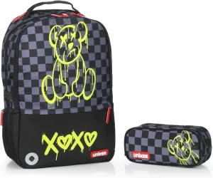 UNIKER Cool Backpack and Carry-on 2Pcs Set,2 in 1 Daypack and Cosmetic Bag, Lightweight Graphic Backpacks for Men Travel, Laptop Backpack with with USB Port,Mochilas Black Bear