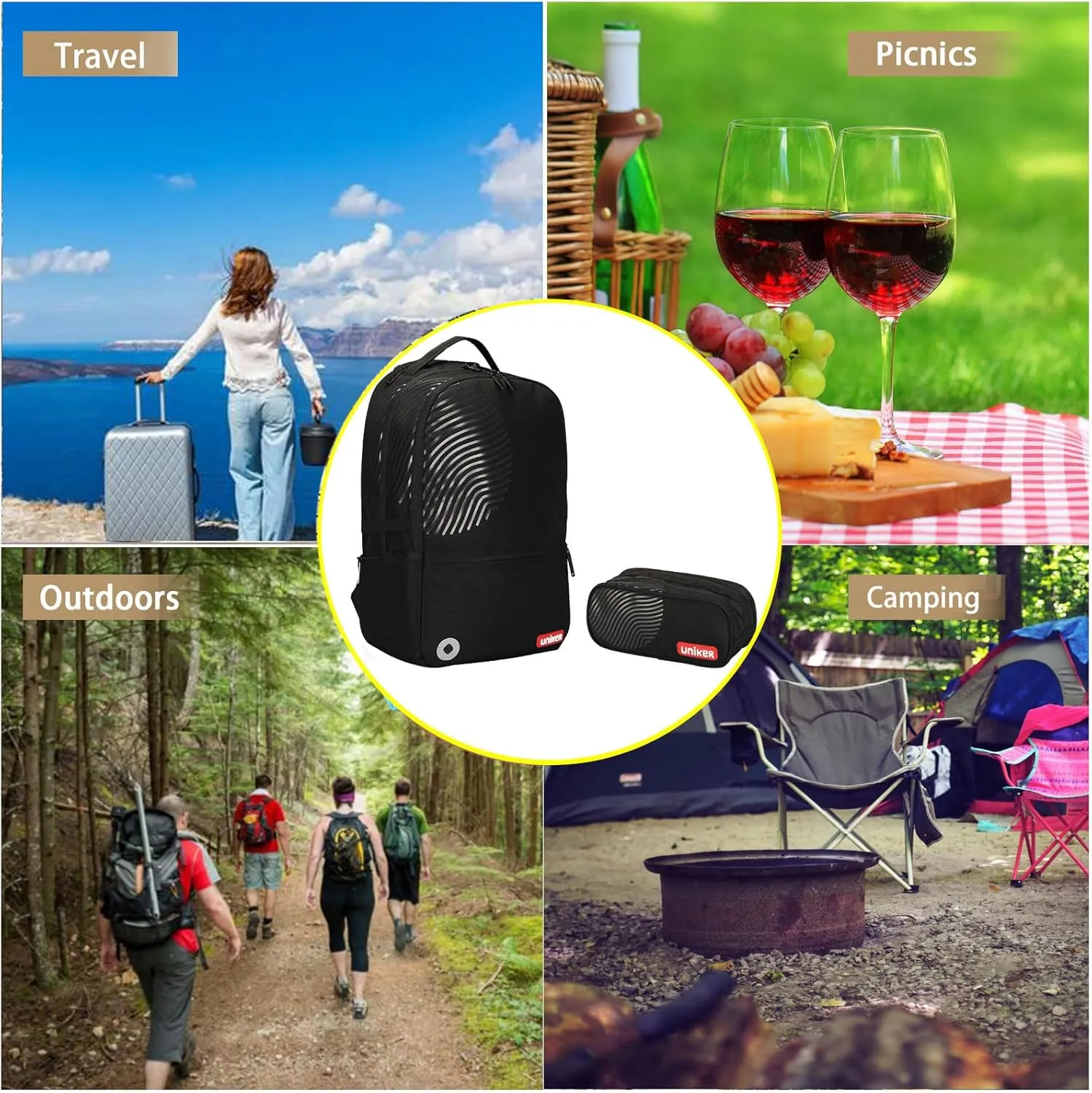 UNIKER Fashion 2 in 1 Backpack Set with Cosmetic Bag,Casual Daypack Women,Backpack and Carry-on 2pc set,Lightweight Travel Backpack,Laptop Backpack with with USB Port, Fingerprint‌