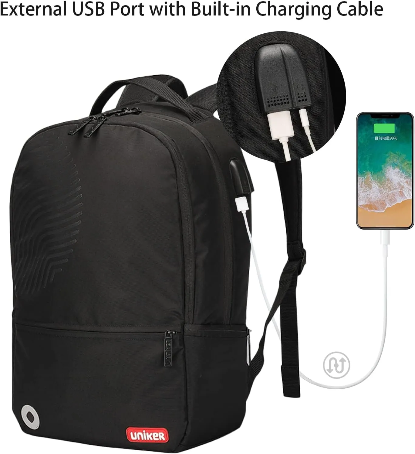 UNIKER Fashion 2 in 1 Backpack Set with Cosmetic Bag,Casual Daypack Women,Backpack and Carry-on 2pc set,Lightweight Travel Backpack,Laptop Backpack with with USB Port, Fingerprint‌