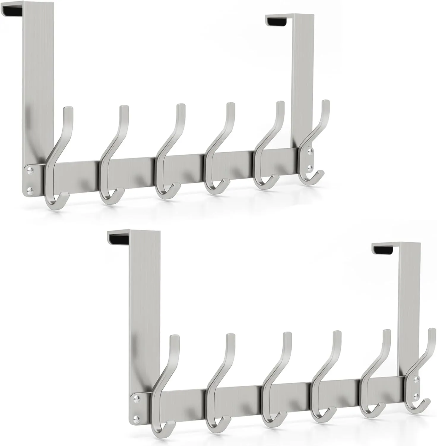 Uross (2 Pack Foldable Over The Door Hooks, Heavy Duty Over Door Hanger, Behind The Door Hook Rack for Hanging Jackets Coats Hoodies Towels Scarfs Clothes Hats Handbags Backpacks -Silver