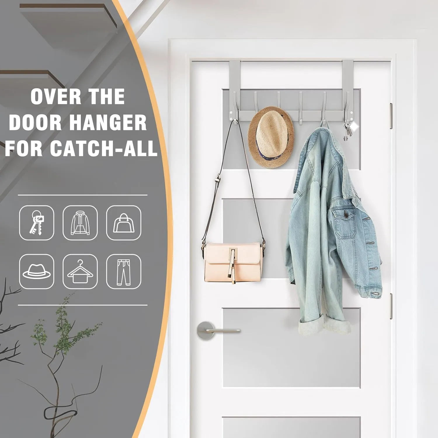 Uross (2 Pack Foldable Over The Door Hooks, Heavy Duty Over Door Hanger, Behind The Door Hook Rack for Hanging Jackets Coats Hoodies Towels Scarfs Clothes Hats Handbags Backpacks -Silver