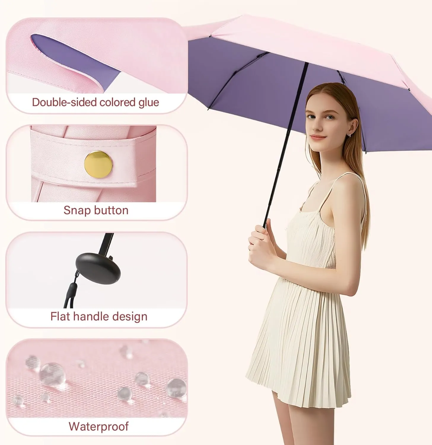 UV Blocker Mini Purse Travel Umbrella, Lightweight Portable Compact Pocket Umbrella with UPF50  Protection & Windproof Design, Small Sun & Rain