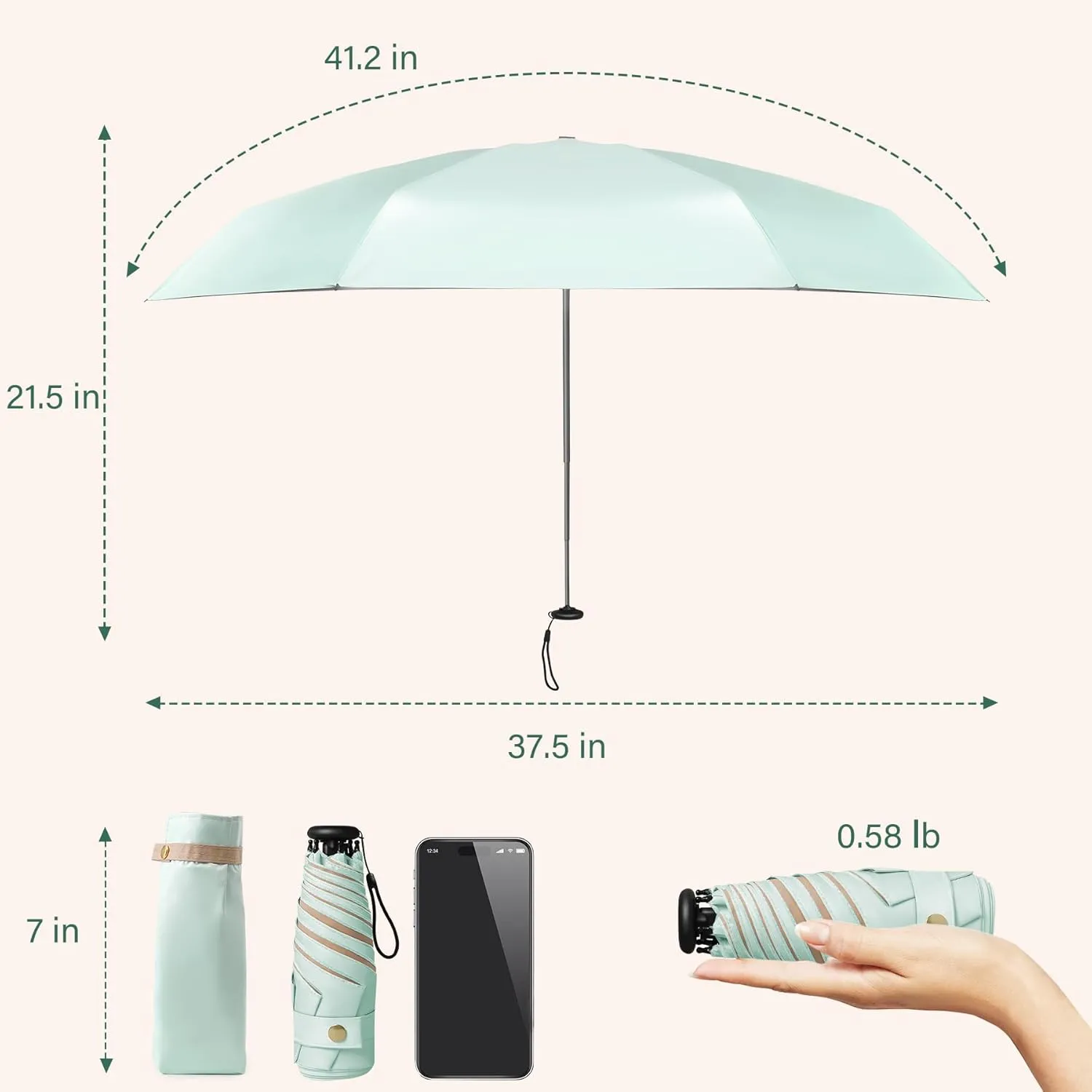 UV Blocker Mini Purse Travel Umbrella, Lightweight Portable Compact Pocket Umbrella with UPF50  Protection & Windproof Design, Small Sun & Rain