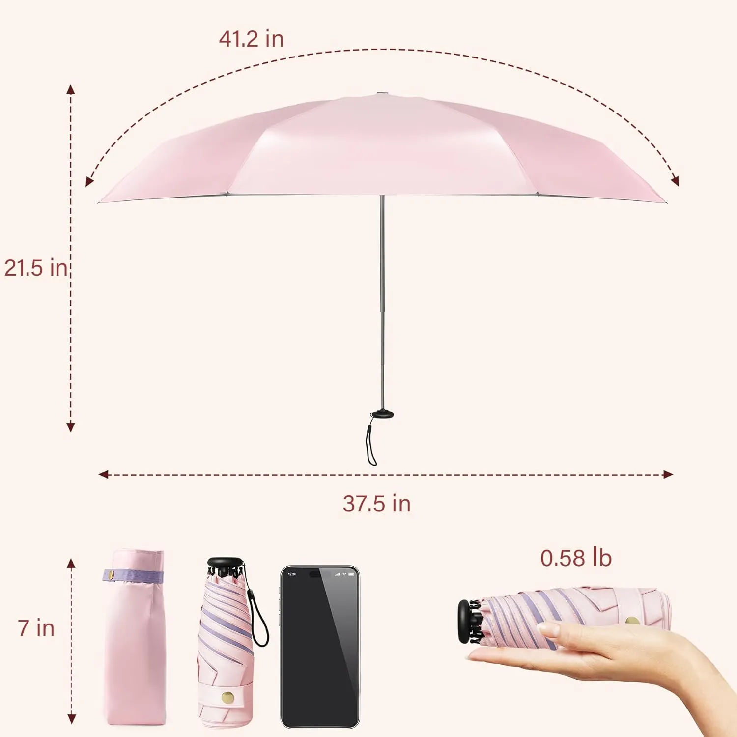 UV Blocker Mini Purse Travel Umbrella, Lightweight Portable Compact Pocket Umbrella with UPF50  Protection & Windproof Design, Small Sun & Rain
