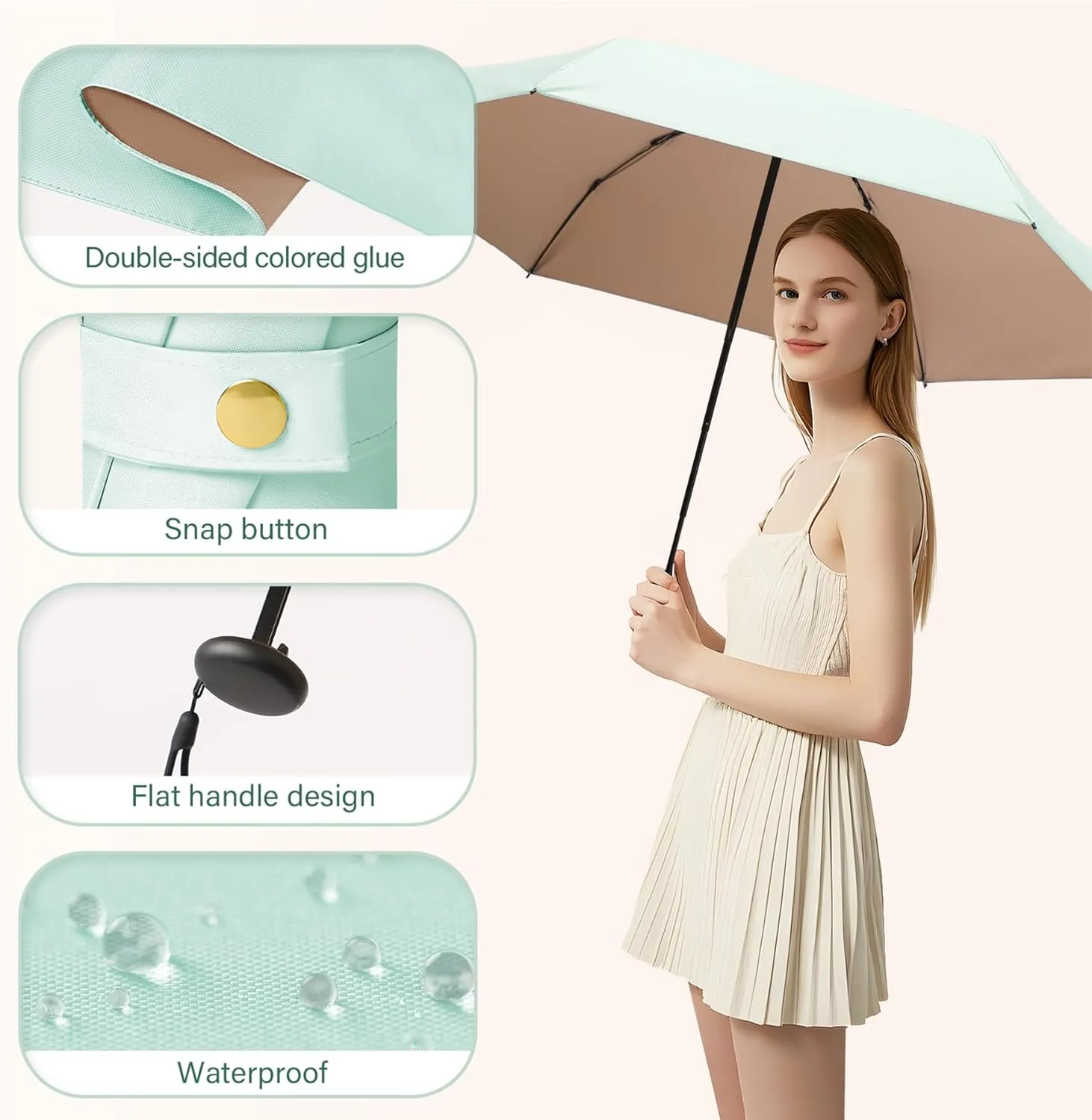 UV Blocker Mini Purse Travel Umbrella, Lightweight Portable Compact Pocket Umbrella with UPF50  Protection & Windproof Design, Small Sun & Rain