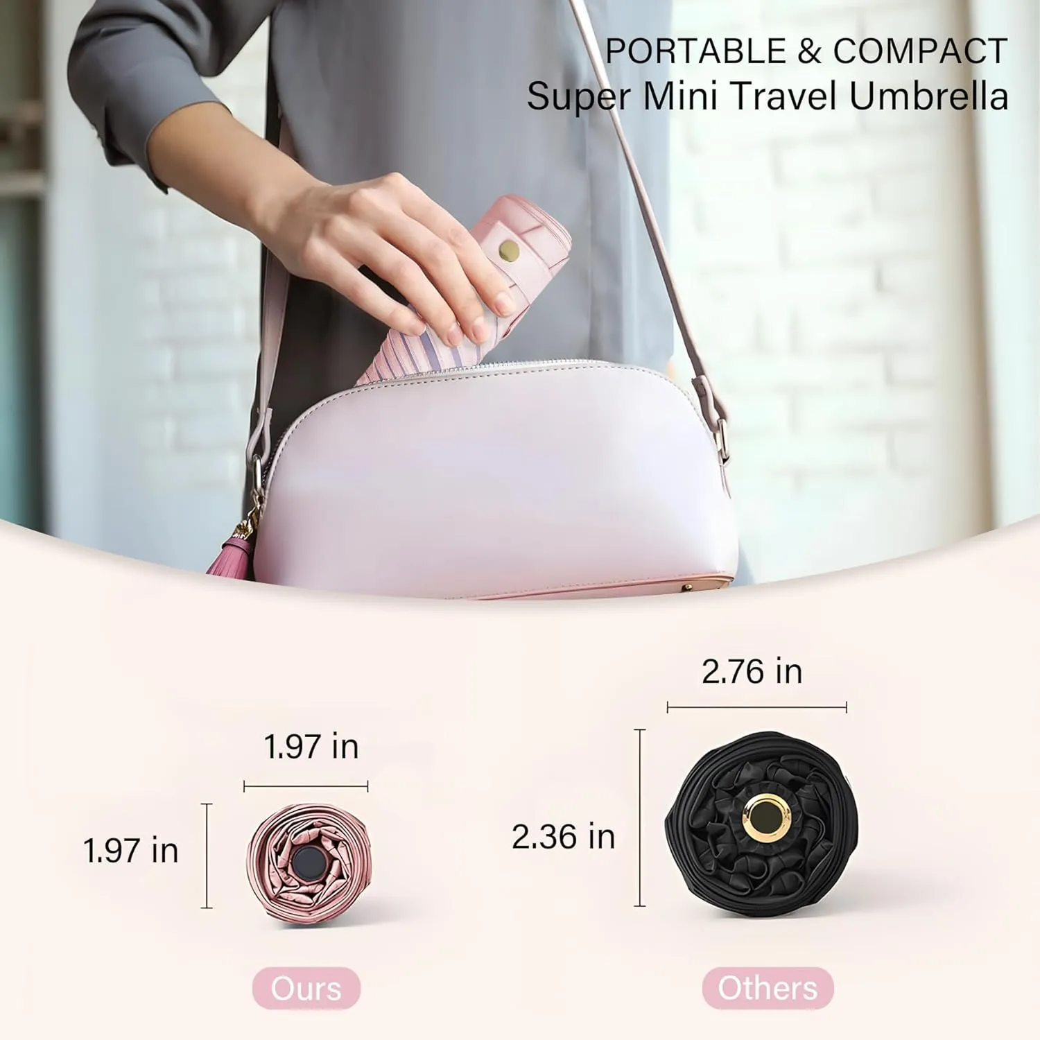 UV Blocker Mini Purse Travel Umbrella, Lightweight Portable Compact Pocket Umbrella with UPF50  Protection & Windproof Design, Small Sun & Rain