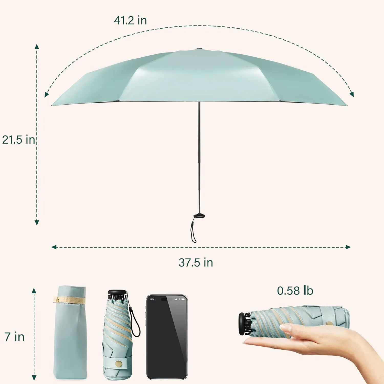 UV Blocker Mini Purse Travel Umbrella, Lightweight Portable Compact Pocket Umbrella with UPF50  Protection & Windproof Design, Small Sun & Rain