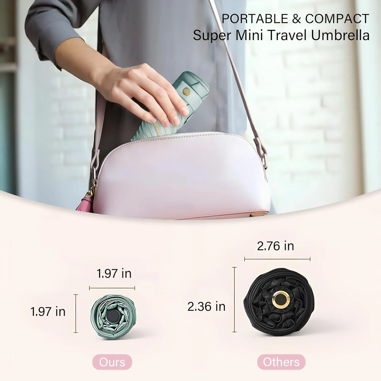 UV Blocker Mini Purse Travel Umbrella, Lightweight Portable Compact Pocket Umbrella with UPF50  Protection & Windproof Design, Small Sun & Rain