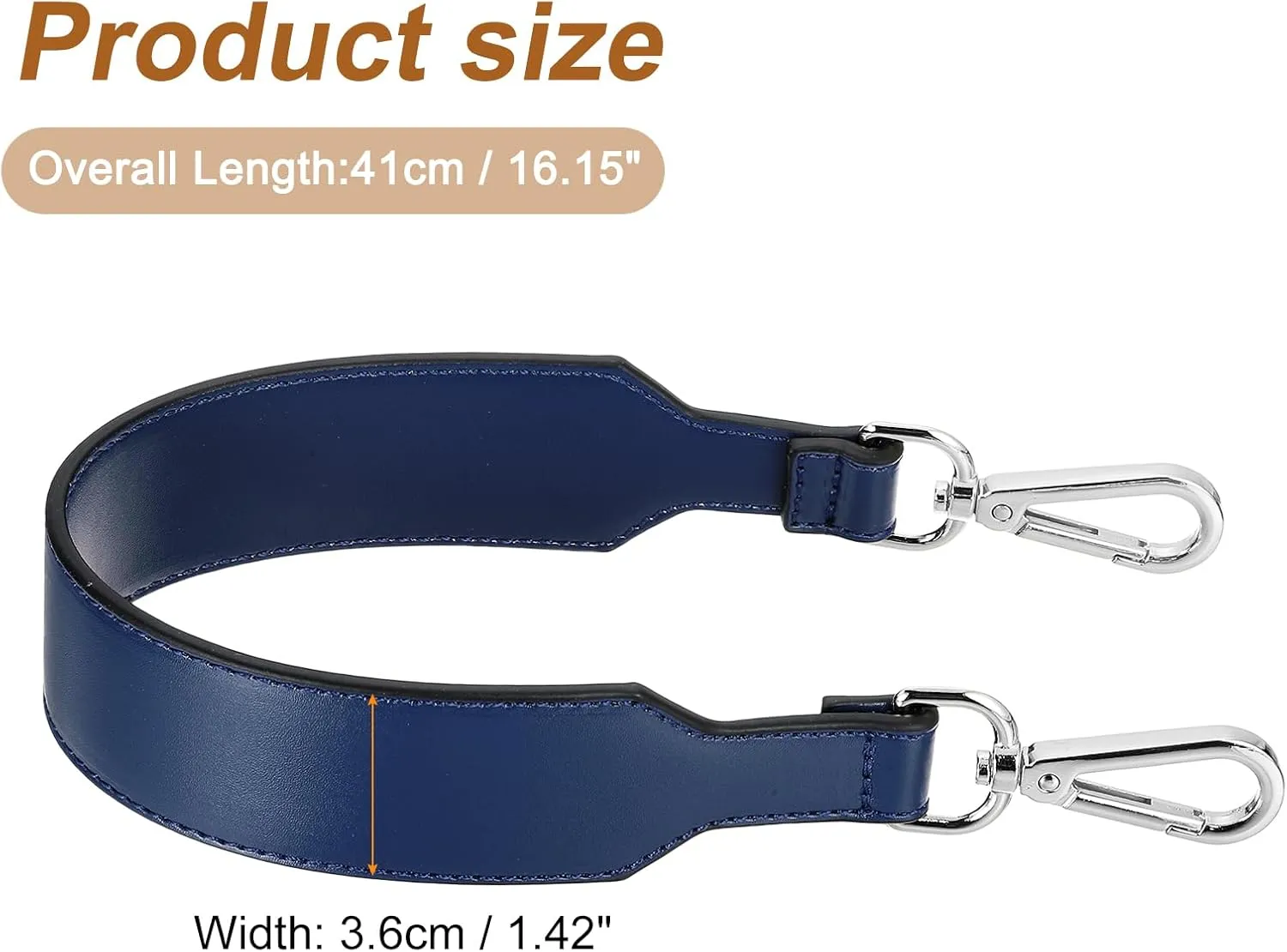 uxcell PU Leather Purse Handles Replacement Short Strap Clutch Bag Handle with Clasp for Handbag Cross Body Wallet Briefcase, 41x3.6cm, Blue Silver Buckle