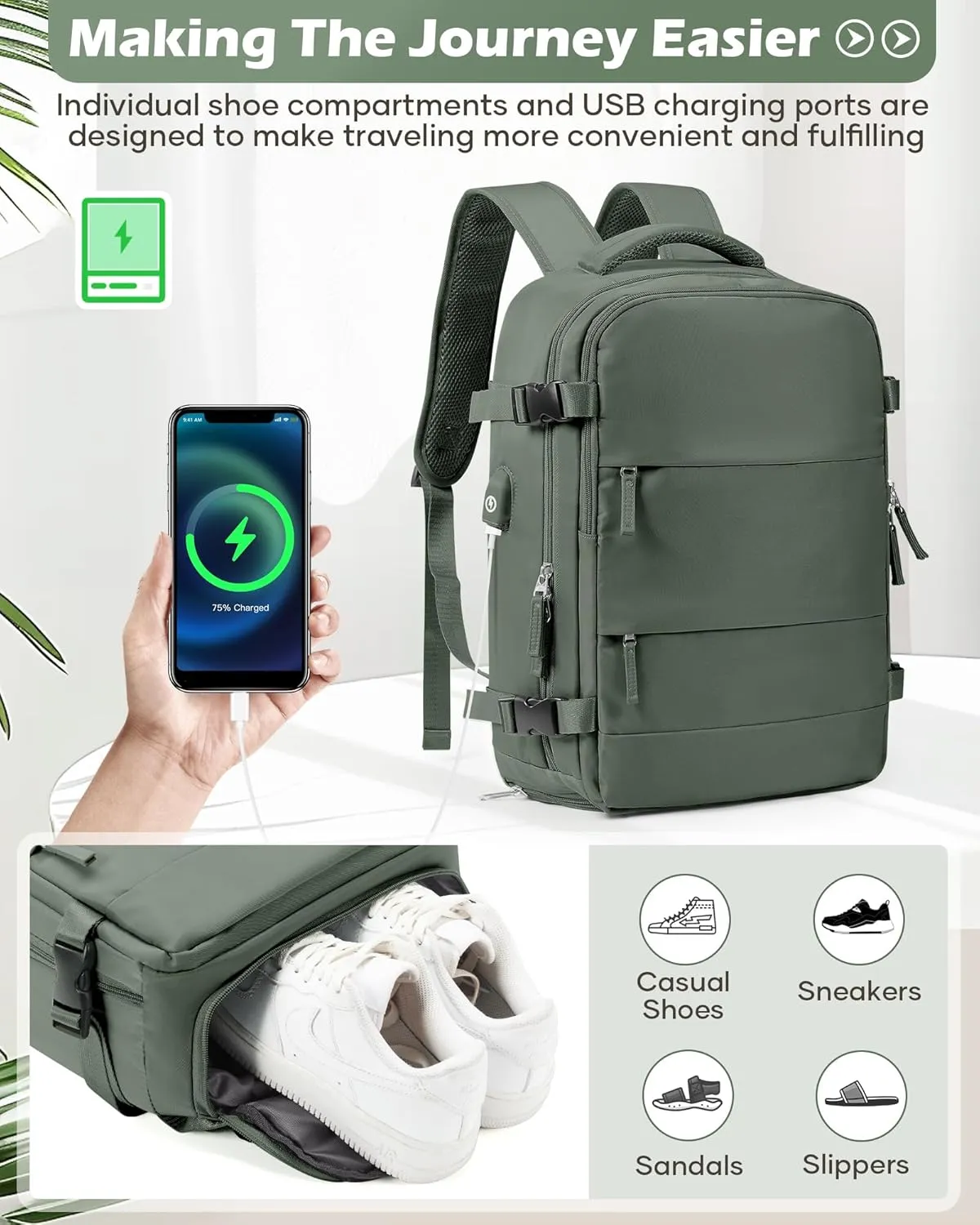 Vacuum Backpack Travel Laptop Backpacks For Women Men Carry On Backpack With Vacuum Compression Bags Seal Packing Personal Item Travel Bag Airback Backpacks With Pump Olive Green