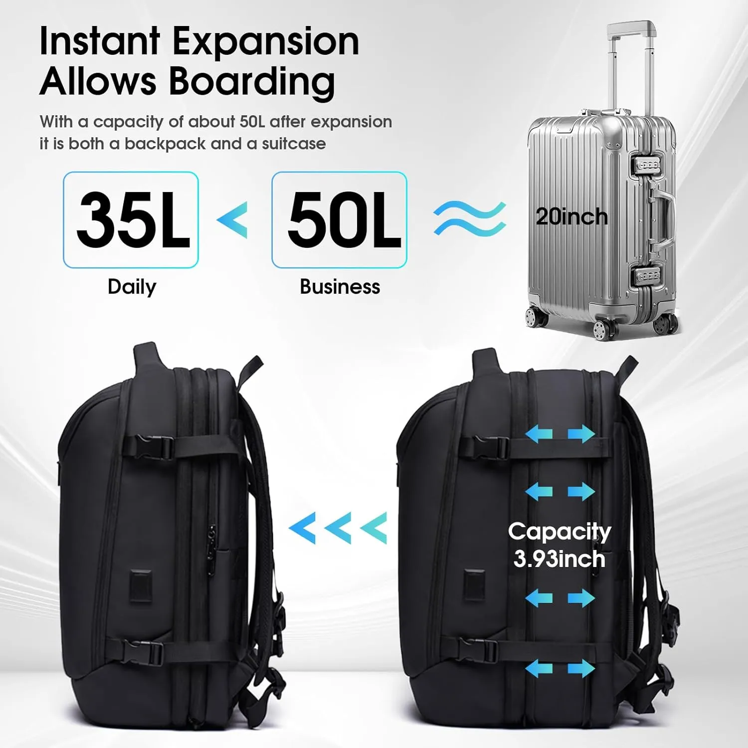 Vacuum Backpack,compression backpack for travel,50l Airback Backpack With Vacuum Seal,Business Back Pack,USB Charging Port bags Water Resistant Travel Backpack for Women & Men