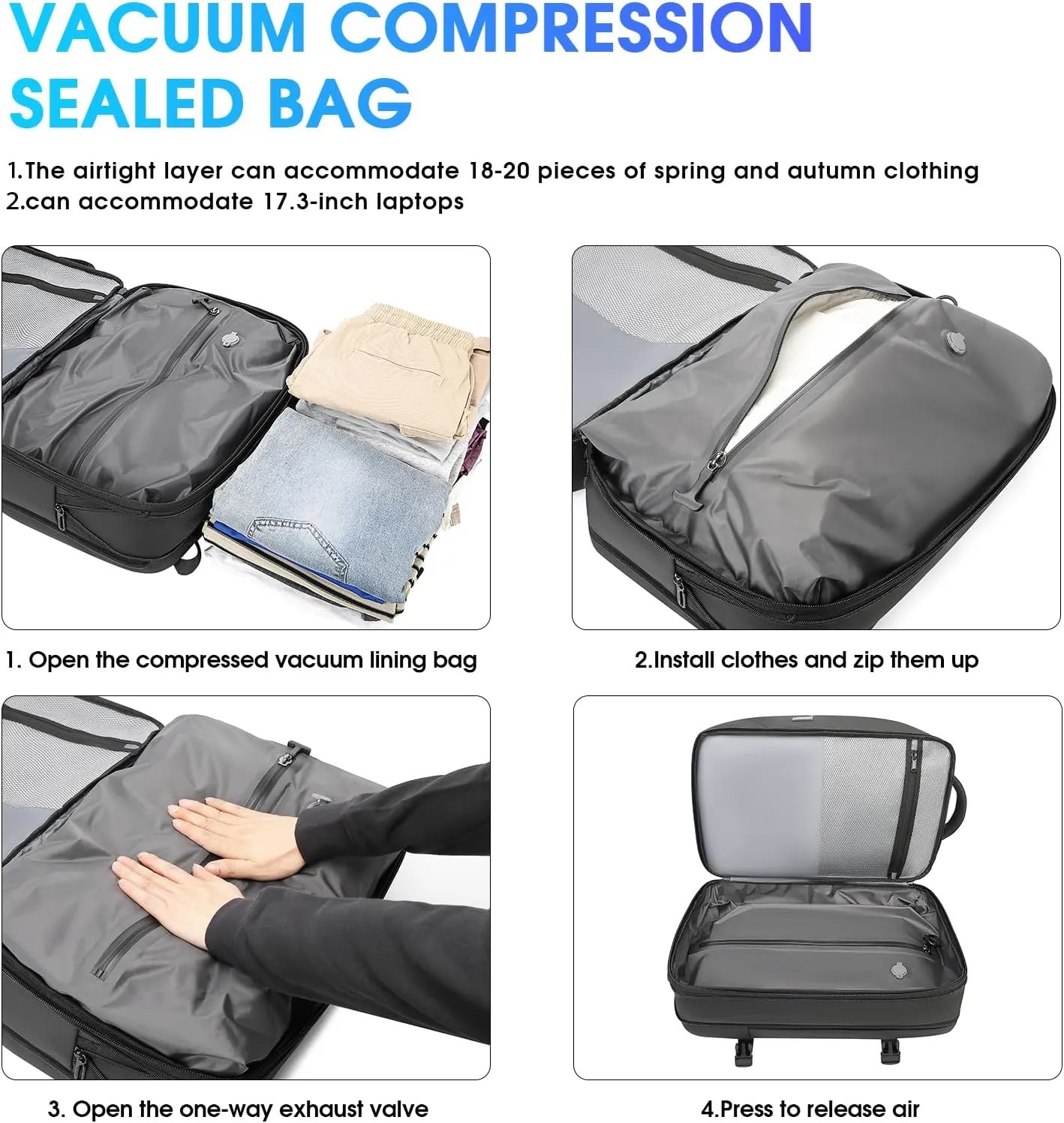 Vacuum Backpack,compression backpack for travel,50l Airback Backpack With Vacuum Seal,Business Back Pack,USB Charging Port bags Water Resistant Travel Backpack for Women & Men