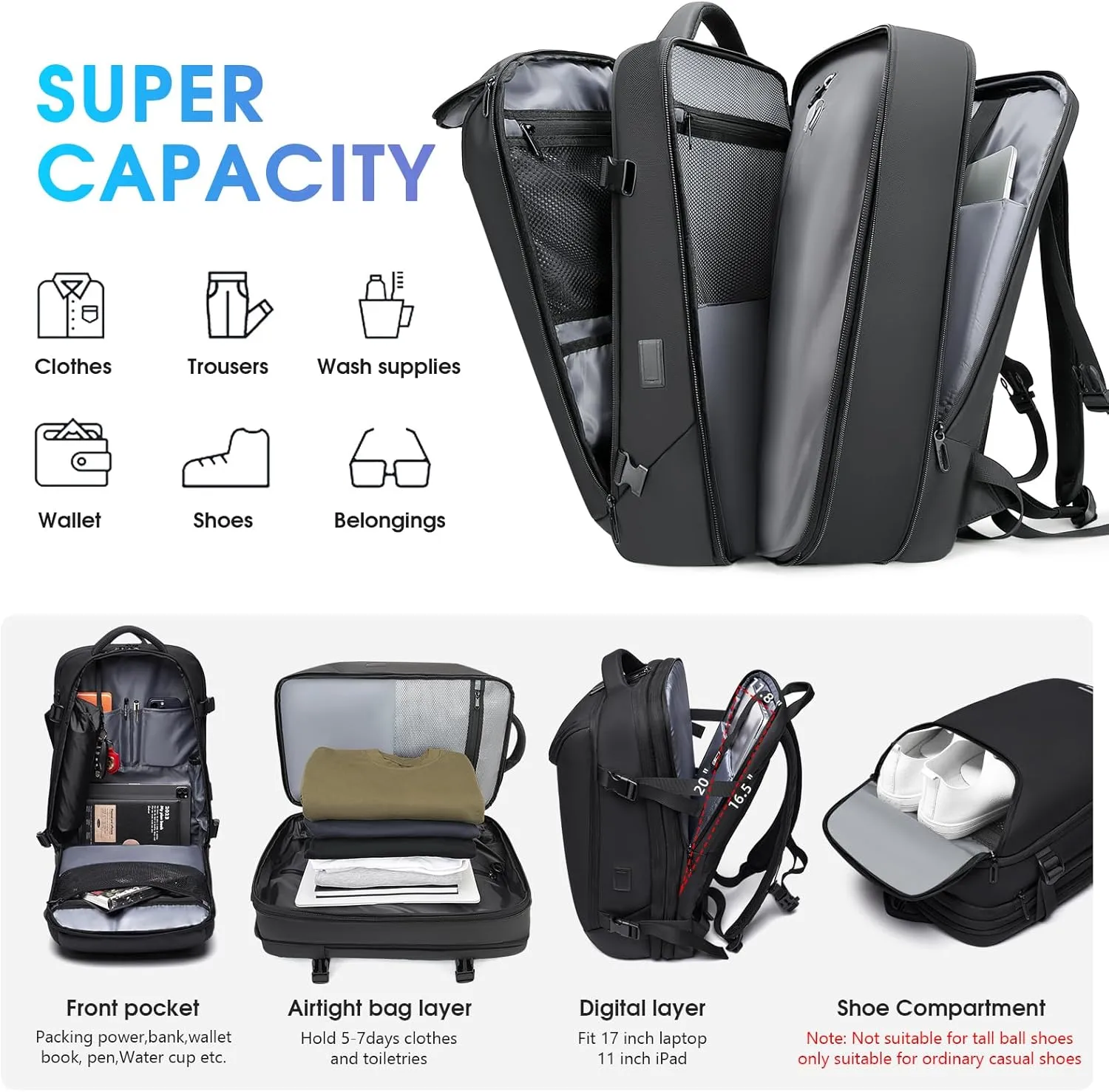 Vacuum Backpack,compression backpack for travel,50l Airback Backpack With Vacuum Seal,Business Back Pack,USB Charging Port bags Water Resistant Travel Backpack for Women & Men
