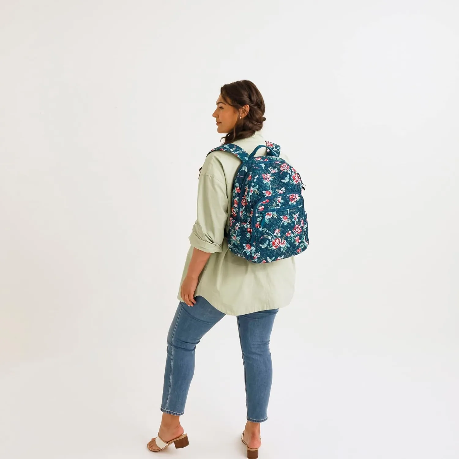 Vera Bradley Women's Cotton Campus Backpack, Terra Cotta Rose - Recycled Cotton, One Size