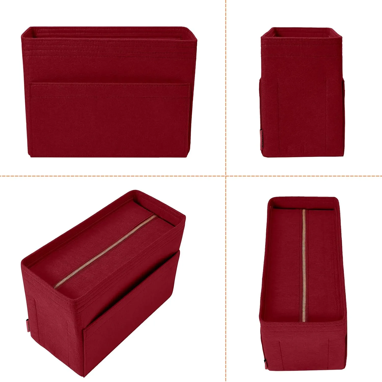 Vercord Felt Zipper Handbag Tote Purse Duffel Backpack Organizer Insert Burgundy Small