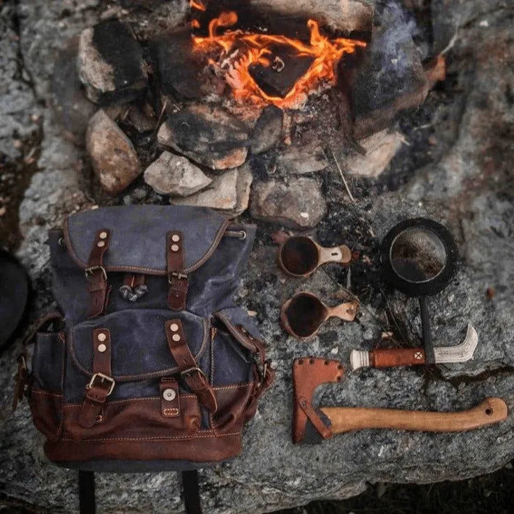 Vintage Canvas Leather Mountaineering Travel 20 to 35 Liter Backpack for Men