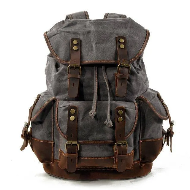 Vintage Canvas Leather Mountaineering Travel 20 to 35 Liter Backpack for Men