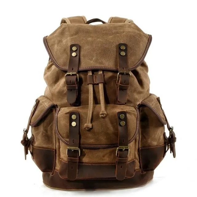 Vintage Canvas Leather Mountaineering Travel 20 to 35 Liter Backpack for Men