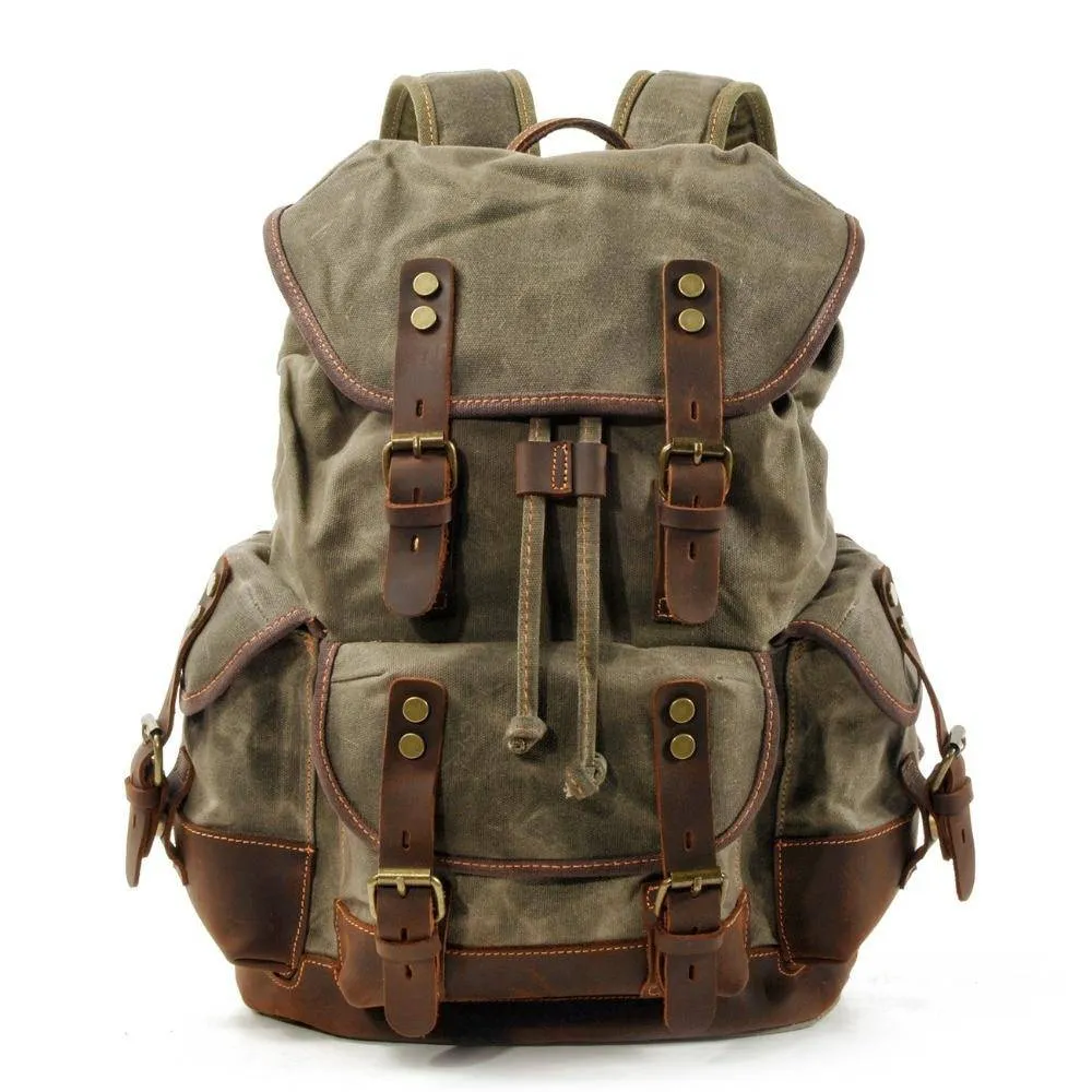 Vintage Canvas Leather Mountaineering Travel 20 to 35 Liter Backpack for Men