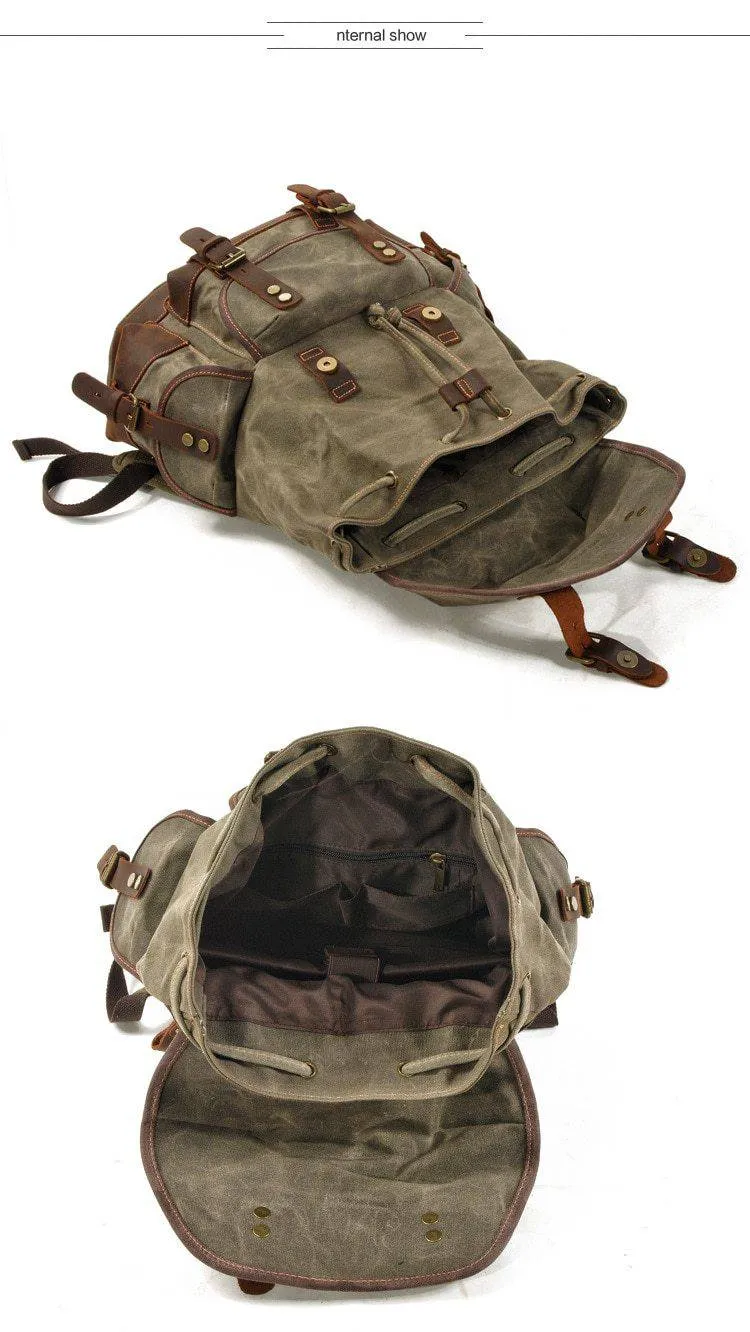 Vintage Canvas Leather Mountaineering Travel 20 to 35 Liter Backpack for Men