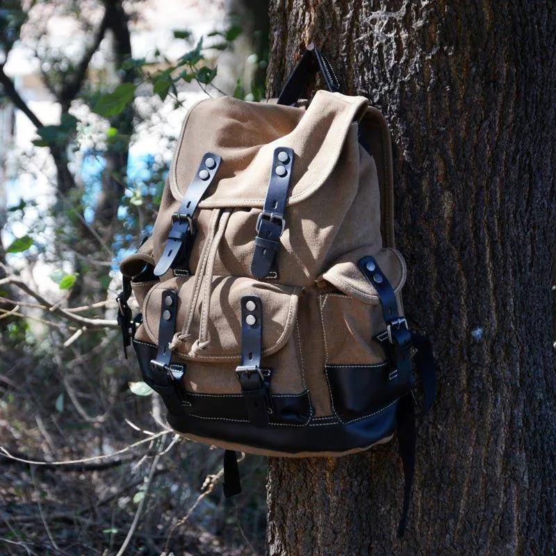Vintage Canvas Leather Mountaineering Travel 20 to 35 Liter Backpack for Men