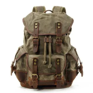 Vintage Canvas Leather Mountaineering Travel 20 to 35 Liter Backpack for Men