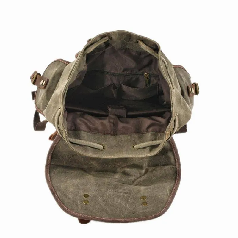 Vintage Canvas Leather Mountaineering Travel 20 to 35 Liter Backpack for Men