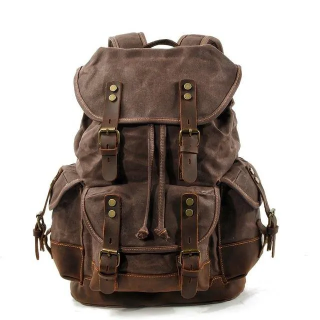 Vintage Canvas Leather Mountaineering Travel 20 to 35 Liter Backpack for Men