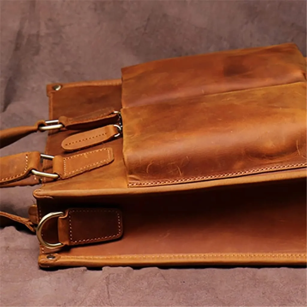 Vintage Man Handbag Briefcase Men Shoulder Genuine Leather Bags Brown Business 14 Inch Laptop Bag
