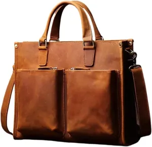 Vintage Man Handbag Briefcase Men Shoulder Genuine Leather Bags Brown Business 14 Inch Laptop Bag