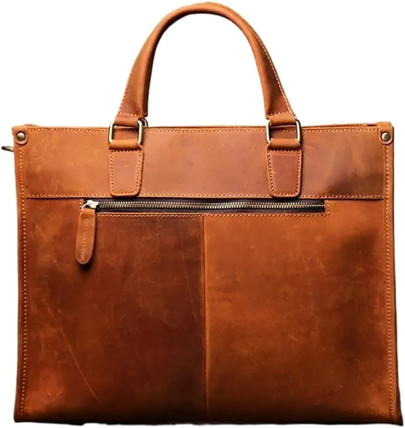 Vintage Man Handbag Briefcase Men Shoulder Genuine Leather Bags Brown Business 14 Inch Laptop Bag