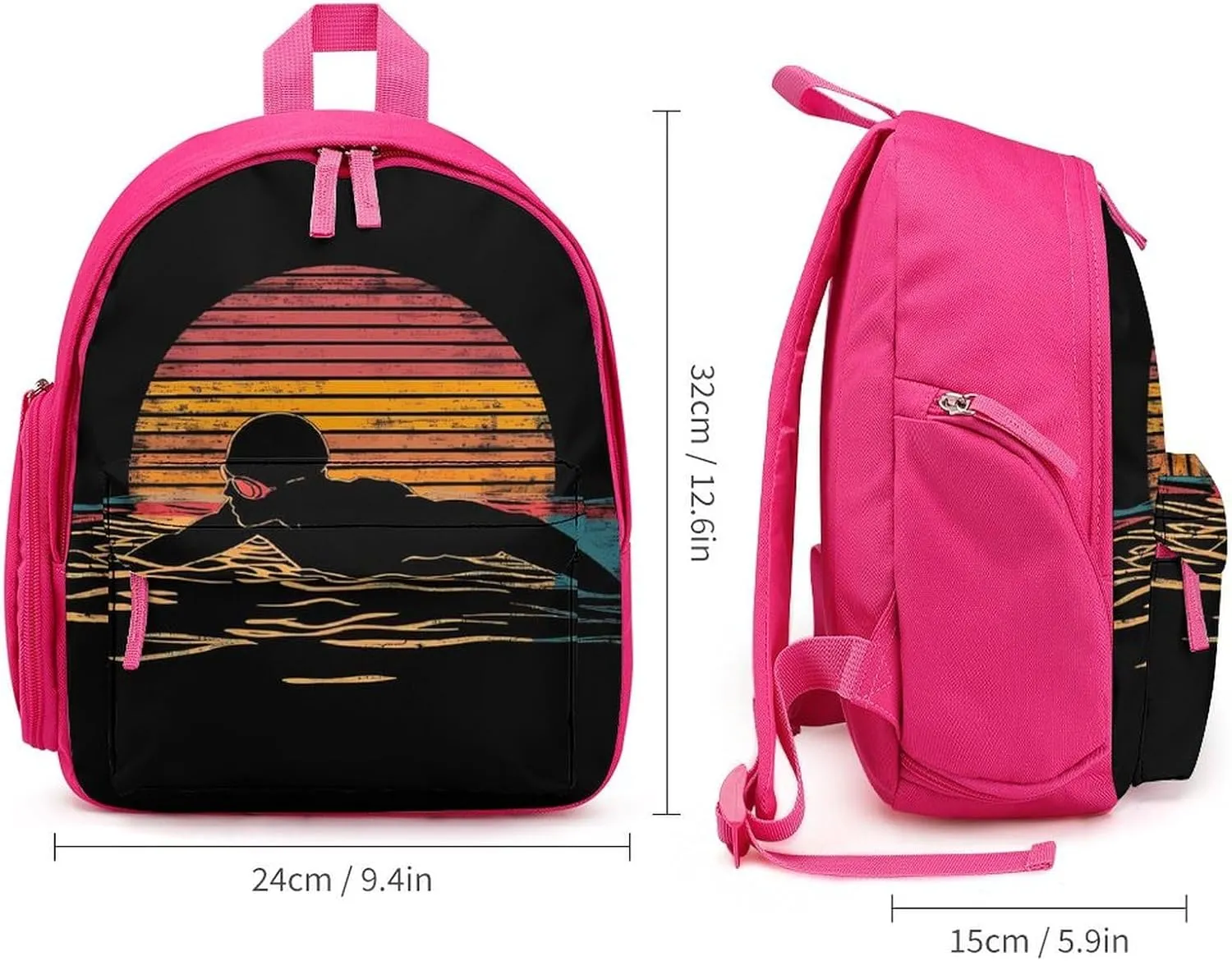 Vintage Swim Swimmer Swimming 80s Unisex Small Backpack Lightweight Cute Shoulder Bag Travel Daypack