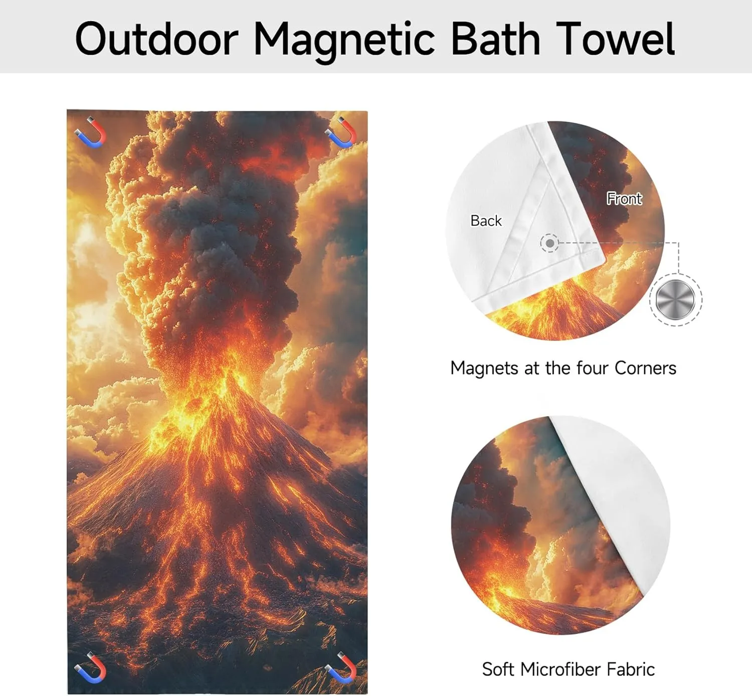 Volcanic Eruption Outdoor Magnetic Bath Towel, Lava Flow Beach Towel Lightweight, Nature Landscape Bath Towel 30"x60" Super Absorbent for Swimming Travel Camping