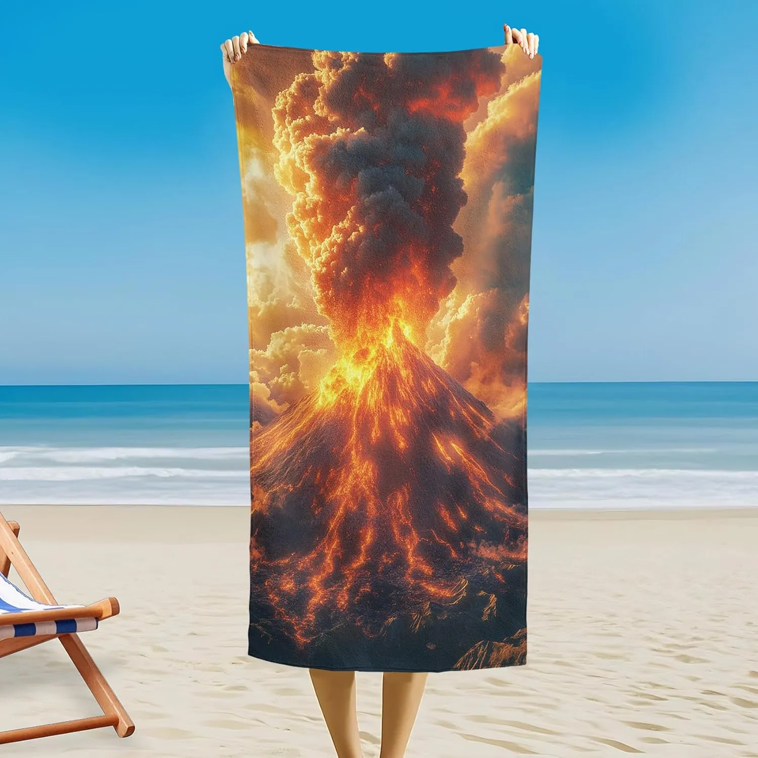 Volcanic Eruption Outdoor Magnetic Bath Towel, Lava Flow Beach Towel Lightweight, Nature Landscape Bath Towel 30"x60" Super Absorbent for Swimming Travel Camping