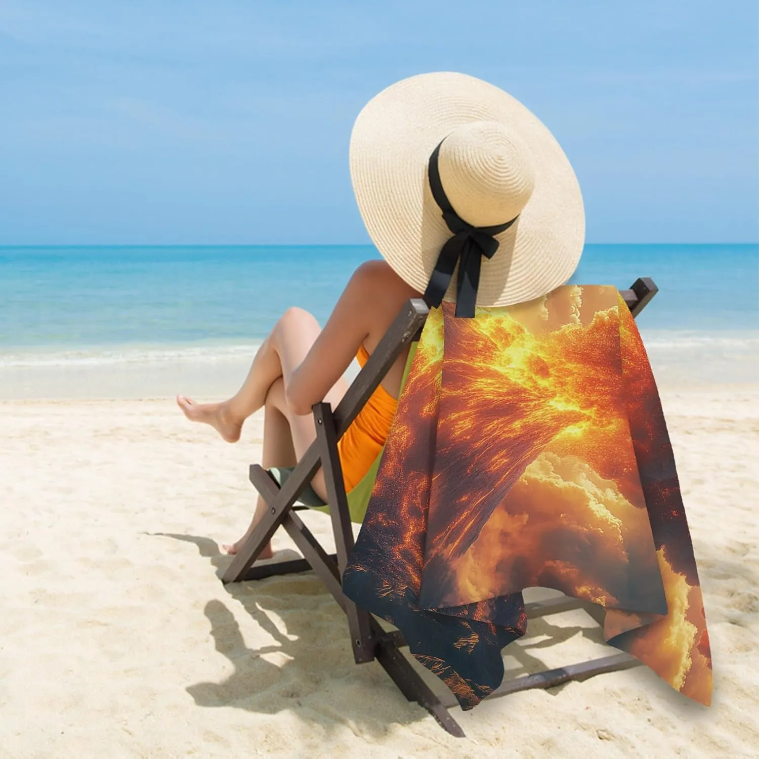 Volcanic Eruption Outdoor Magnetic Bath Towel, Lava Flow Beach Towel Lightweight, Nature Landscape Bath Towel 30"x60" Super Absorbent for Swimming Travel Camping