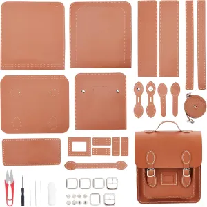 WADORN 39pcs DIY PU Leather Shoulder Bag Making Set, Knitting Crochet Bag Hand Sewing All Materials Handmade Backpack Purse Making Supplies Finished Handicraft Bag All Accessories, 9x10.2 Inch (Brown)