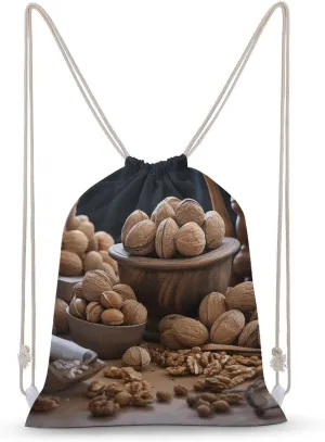 Walnut Nuts Drawstring Backpack for Women Men Drawstring Bag for Travel Swimming Sports Gym Bag