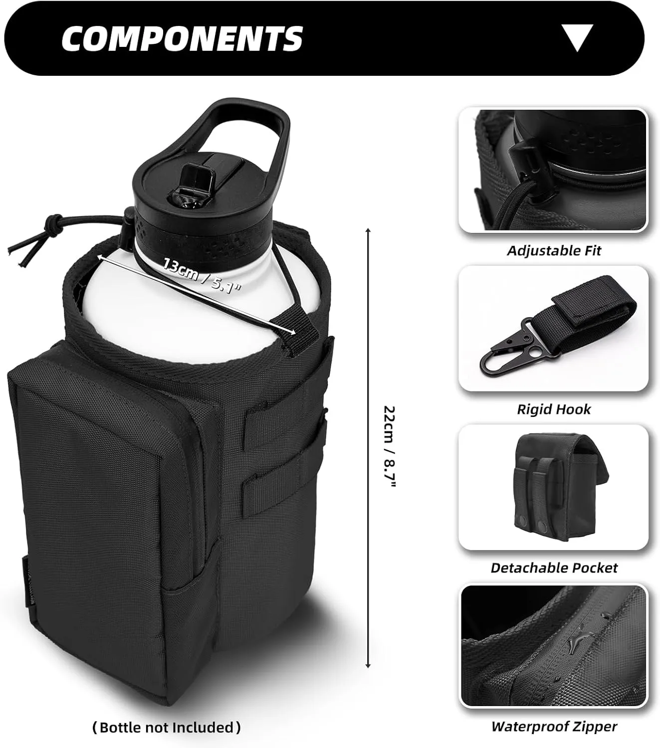 Water Bottle Holder Bag with Strap - Water Bottle Carrier Pouch for Walking, Gym, Camping, Fishing, Hunting 32oz, 64oz, 128oz One Gallon Tactical Carrier Holder