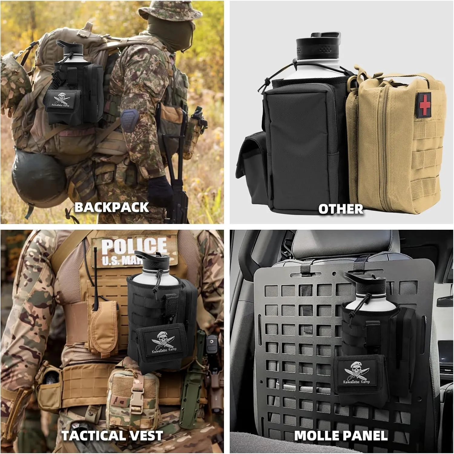 Water Bottle Holder Bag with Strap - Water Bottle Carrier Pouch for Walking, Gym, Camping, Fishing, Hunting 32oz, 64oz, 128oz One Gallon Tactical Carrier Holder