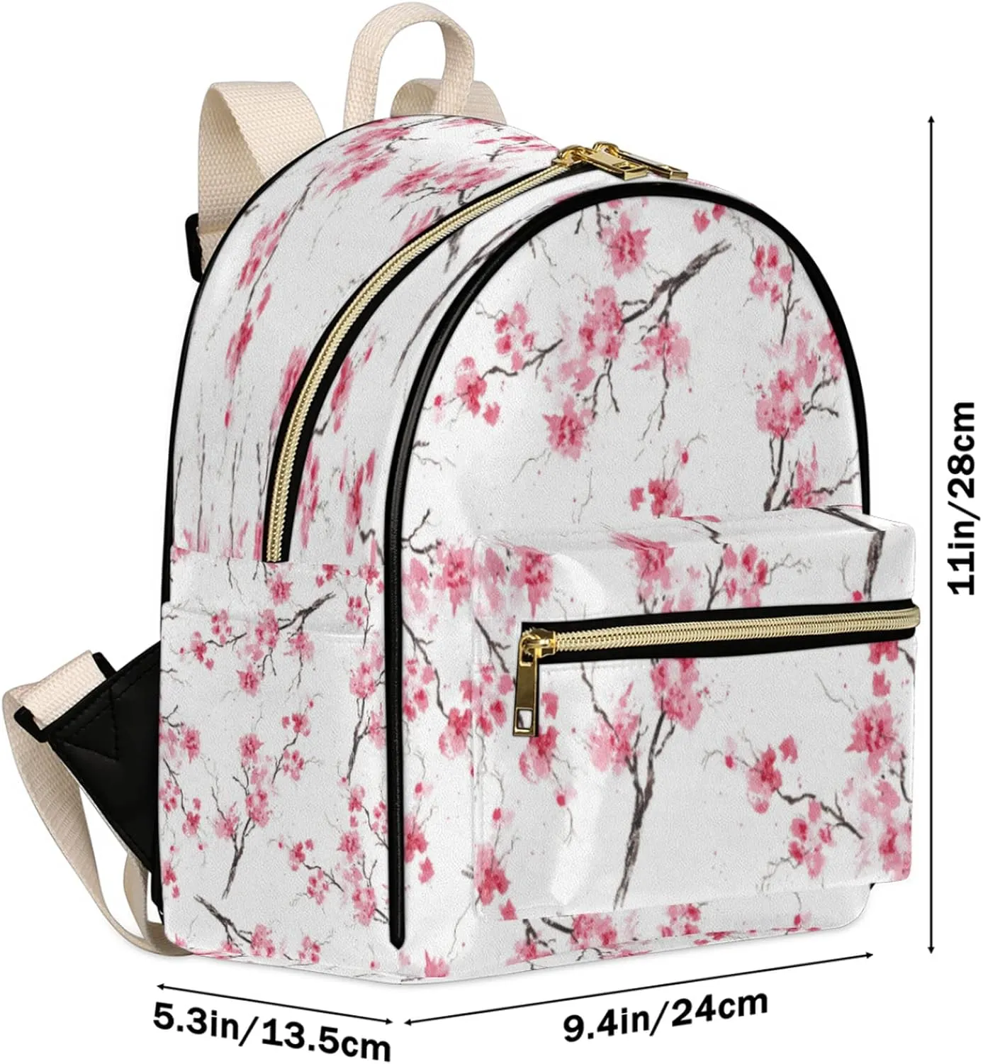 Watercolor Cherry Blossom Mini Backpack Purse for Women, Cherry Blossom Print Leather Small Backpack Casual Travel Daypacks Shoulder Bag for Girls Teen