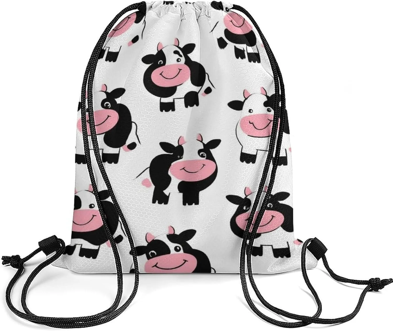Waterproof Drawstring Bag Handbags, Cute Funny Milk Cow Print Gym Bag Sackpack Sports Backpack for Men Women, Large Capacity Shoulder Bags with Strap