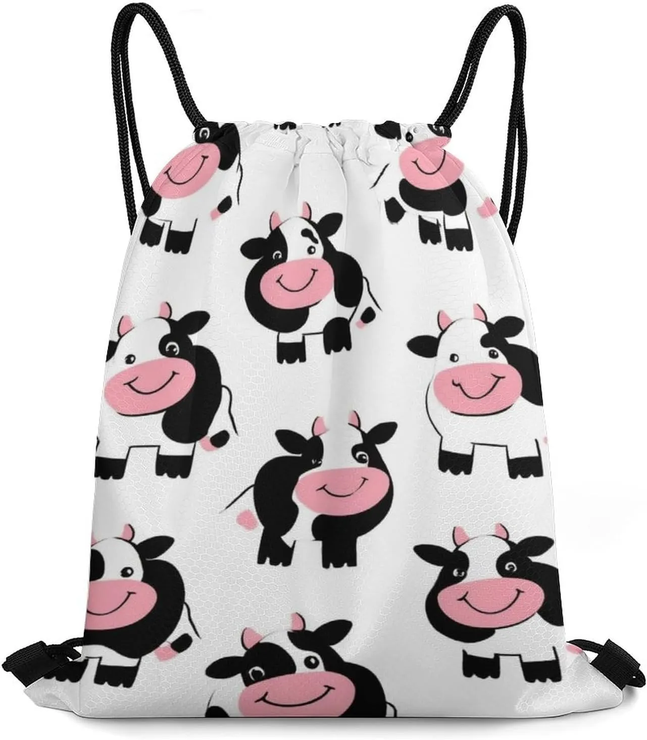 Waterproof Drawstring Bag Handbags, Cute Funny Milk Cow Print Gym Bag Sackpack Sports Backpack for Men Women, Large Capacity Shoulder Bags with Strap