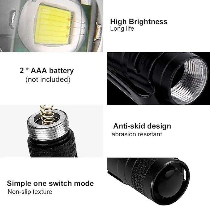Watris Veiyi LED Mini Small Flashlight, 500 Lumens Pocket Pen Flashlight, Portable Pen Light with Clip for Fishing, Hiking, Inspection, Repair, Engineer(5.2 x 0.6 inch)