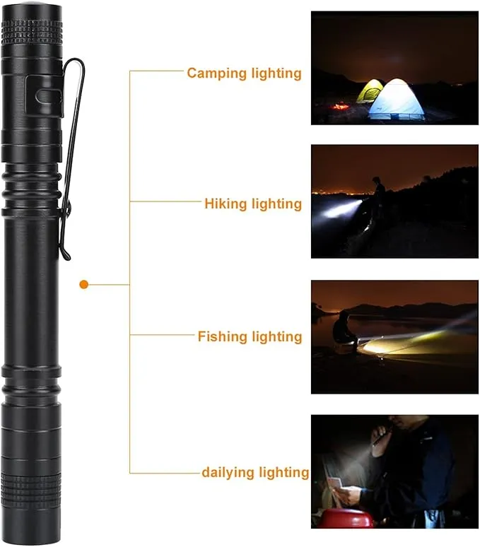 Watris Veiyi LED Mini Small Flashlight, 500 Lumens Pocket Pen Flashlight, Portable Pen Light with Clip for Fishing, Hiking, Inspection, Repair, Engineer(5.2 x 0.6 inch)