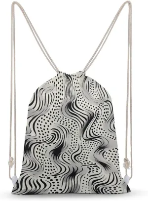 Wavy Lines And Dots Drawstring Backpack for Women Men Drawstring Bag for Travel Swimming Sports Gym Bag