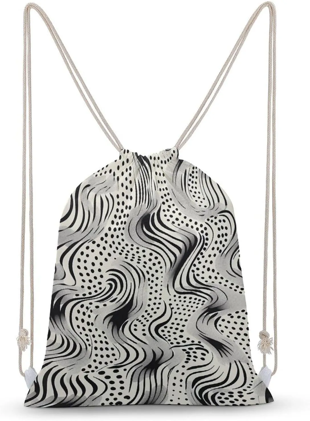 Wavy Lines And Dots Drawstring Backpack for Women Men Drawstring Bag for Travel Swimming Sports Gym Bag