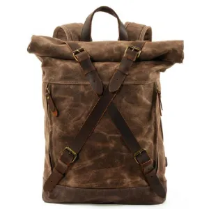 Waxed Vintage Canvas Genuine Leather Waterproof Travel 20 Liter Backpack